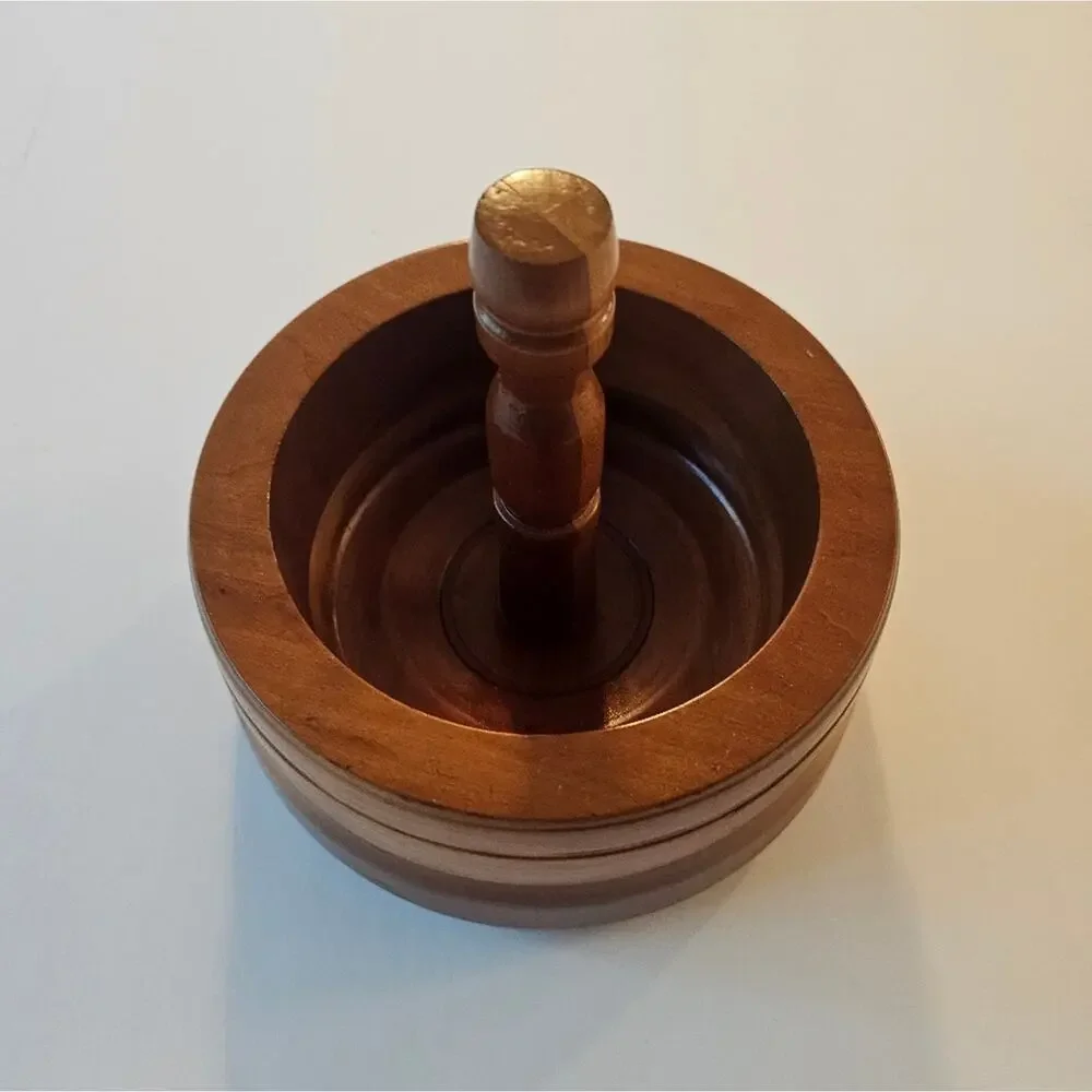 Vintage Hard Wooden Bowl and Pestle Look But Center is Fixed 1970s EUC